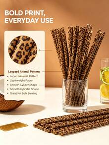 10/20pcs Leopard Straws Reusable Plastic Cheetah Animal Straws And For Women Tumblers Drinking Wild Birthday Party Favors - Multicolor - View 6