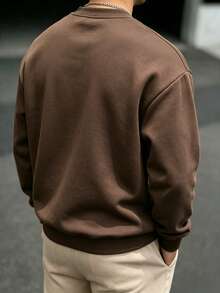 Men's Loose Fit Crew Neck Sweatshirt, Soft And Comfortable Casual Pullover, Suitable For Daily Wear - Brown - View 6