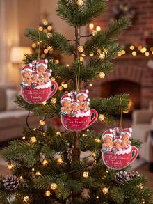 1 buah Ornamen Natal Nama Keluarga Kustom, Desain Cangkir Cokelat Panas Manusia Kue Jahe, Dekorasi Gantung, Hadiah Kenang-kenangan Liburan yang Dipersonalisasi untuk Keluarga - MultiWarna - View 5