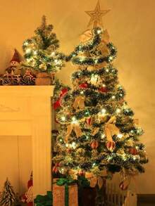 1 buah Garland Payet Jarum Pinus Hijau Tua Natal - Dipadukan dengan Rumbai Putih dan Strip Lampu LED, Ditenagai USB, 8 Mode Peredupan, Cocok untuk Dekorasi Pohon Natal Dalam Ruangan, Berlaku untuk Pesta Pernikahan, Liburan, Ulang Tahun, dan Lampu Hias Rumah - MultiWarna - View 2