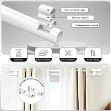 1 Set Double Curtain Rod Set, Metal Adjustable Splice Double Curtain Rod Set, Suitable For Windows, Equipped With Rod Brackets, Perfect For Bathroom, Bedroom And Living Room Blackout Curtains (White) - American Style Double Rod - White - View 7