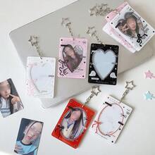 韓系 Ins 風格愛心鏤空 3 英吋女孩吊飾卡套，偶像小卡展示保護套，學生卡包 - 彩色 - 查看 1