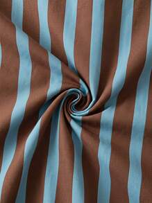 Veyra Day 3pcs Brown And Light Blue Striped Duvet Cover Set, Vintage Vertical Stripe Soft Cotton Breathable Bedding Set With 2 Shams (No Insert) - Blue coffee blue strip cotton - View 5