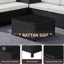 AYAYM Garden Furniture Set With Cushions, Convertible L‑Shaped Outdoor Rattan Sofa Set With Storage Box & Glass Coffee Table For Patio Conservatory Garden, Black & White - 4‑seater Sofa With Coffee Table & Storage Box - View 5