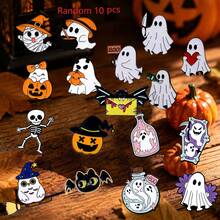 10 Piece Set Of Halloween Cartoon Skeleton Bat Pumpkin Brooch, Random Style - Multicolor - View 1