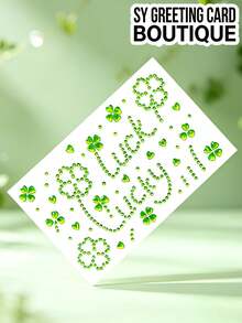 1pc/2pcs Green Four-Leaf Clover Rhinestone Decorative Stickers, 3D Rhinestone Texture, Clover & Heart Pattern, Independent Sticker Design, Self-Adhesive Backing For Easy Application, Suitable For Holiday Gift Packaging, Greeting Card Decoration, And Various Hard Surface Ornament Decoration - Decorative Stickers - View 4