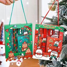 Set Kotak Hadiah Alat Tulis Genggam Natal 6pcs/Set, Kombinasi Pensil, Buku Catatan, dan Penghapus Bergambar Santa Claus dan Manusia Salju, Hadiah Alat Tulis Natal untuk Siswa - MultiWarna - View 3