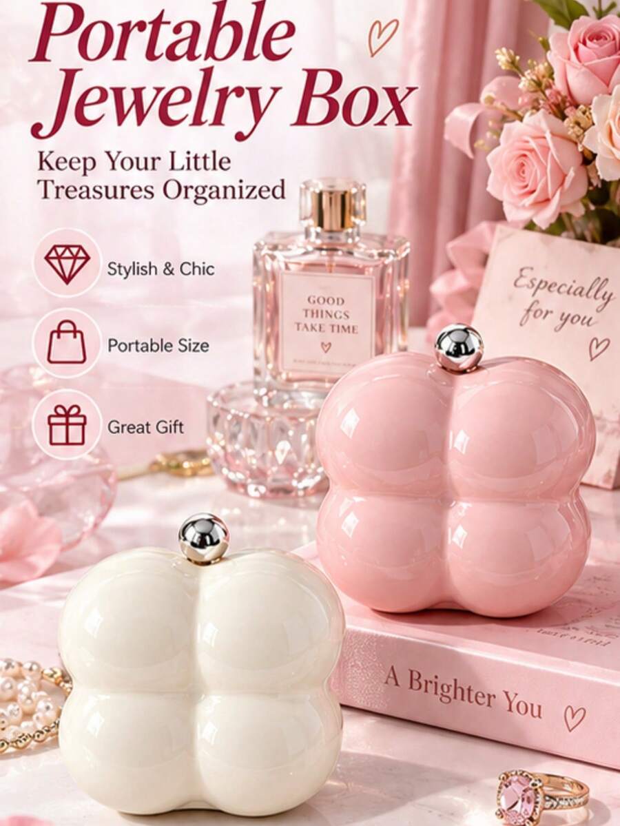 1pc Jewelry Storage Box Travel Portable Jewelry Organizer Dust-Proof Compartment Jewelry Box - Multicolor - View 1