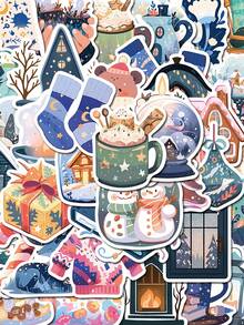 50pcs Cute Winter Small Items Cartoon Graffiti Stickers, DIY Notebook, Mobile Phones And Computers Decorative Waterproof Stickers - Multicolor - View 1