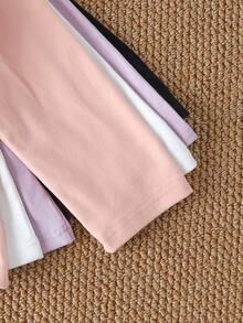 Girls' Semi-High Neck 4-Color Base Layer Top, Fitted Slightly Loose Straight Cut, Long Sleeve Cuffed Hem, Basic Style Suitable For All Outerwear, Unisex For Tween Girl In Autumn/Winter - White - View 4