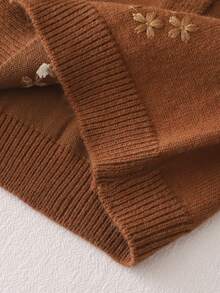 Girls' Fashion Design Knitted Sweater Long Sleeve Embroidered Cardigan Jacket Children's Clothing Winter Outfit Classic - Brown - View 5