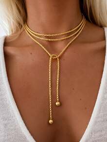 This Stylish, Casual, And Simple Multi-Layered Long Necklace Is Perfect For Everyday Wear, Dates, Parties, Vacations, And Travel, Making It An Ideal Gift For Your Girlfriend Or Mother. - Gold - View 1
