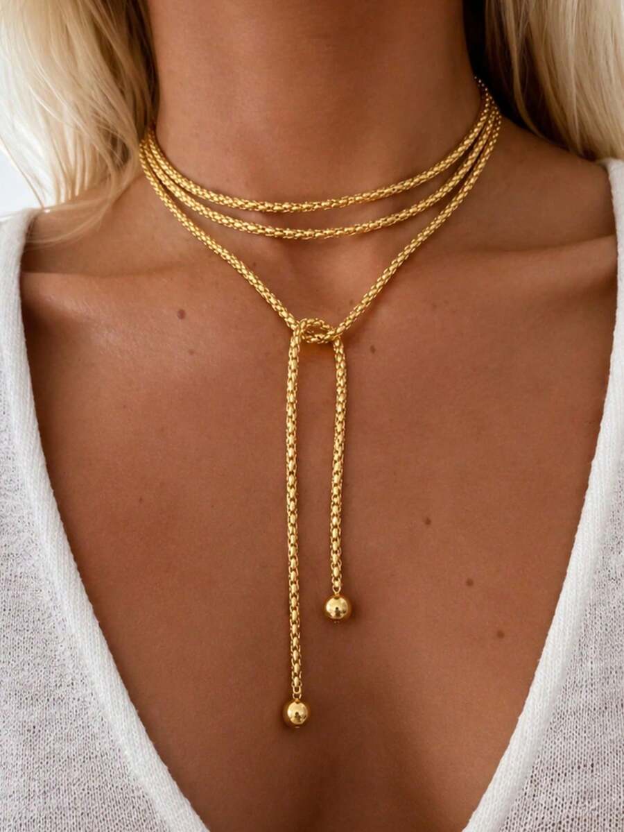 This Stylish, Casual, And Simple Multi-Layered Long Necklace Is Perfect For Everyday Wear, Dates, Parties, Vacations, And Travel, Making It An Ideal Gift For Your Girlfriend Or Mother. - Gold - View 1