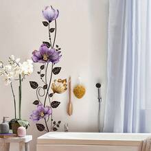 1pc (30x90cm) New Creative Purple Floral Vine Wall Sticker Bedroom Living Room Entryway Home Decor Adhesive Decal - one-size - View 3