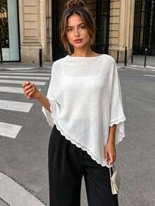 Roviva Women's Autumn Casual Commute Solid Color Loose Elegant Fashion Knit Shawl, Suitable For Party, Gathering, Holiday, Birthday Party, Work Commut - White - View 2