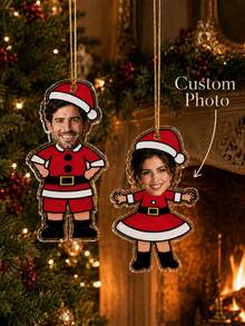1pc Personalized Face Christmas Ornament | Customized Photo Santa Claus Hanging Decor | Fun Family Christmas Keepsake | 2026 Holiday Commemorative Gift, Christmas Tree Decoration, Christmas Gift - Red - View 2