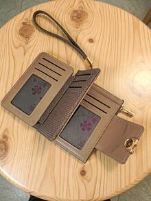New Vintage Straw Woven Texture PU Leather Women's Short Wallet Wrist Bag Card Holder, Multi-Compartment Snap Design Can Hold Plenty Of Cash & Credit Cards, Lightweight Durable Daily Essential Storage Organizer - Coffee - View 2