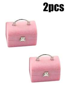 1pc/2pcs Aesthetic Bear Jewelry Box, Jewelry Organizer, Ring Box, Desktop Decor, Velvet Mini Suitcase Style Ring Earring Necklace Storage Box, Ideal Gift For Birthday And Special Occasions - Multicolor - View 14