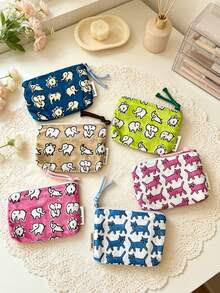Tas Kosmetik Katun Motif Hewan Lucu, Dompet Resleting Motif Gajah dan Kucing, Dompet Koin Kecil, Tas Penyimpanan Lipstik, Earphone, dan Perhiasan, Tas Kosmetik Mini - MultiWarna - View 2