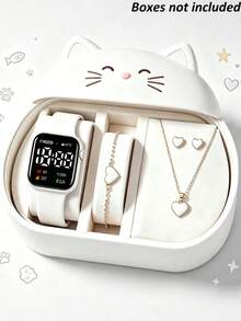 5pcs/Set Cute Elegant Square LED Digital Electronic Watch With Classic Heart Jewelry Set, Flexible Silicone Sports Strap, Compact Lightweight For Student Daily Wear, Perfect Gift For Back To School, Graduation, Birthday, Valentine's Day, Christmas, Thanksgiving (Gift Box Not Included) - Multicolor - View 4