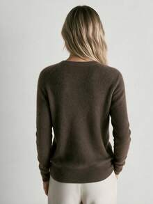 HEYMINI 100% Cashmere Women's Solid Color Minimalist Knit Cardigan, Round Neck Long Sleeve Button Sweater Jacket, Comfortable Autumn/Winter Outfit - Coffee Brown - View 9