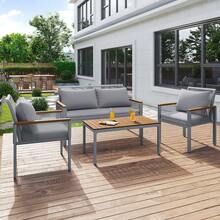 Garden Lounge Set, Garden Furniture Set With Comfortable Cushions, Double Sofa, 2 Armchairs And Table, Outdoor, Rattan, Table And Chairs, - Gray + PE Rattan+Iron+Waterproof Fabric - View 2