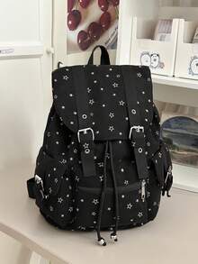 A Minimalist Large Capacity Multi-Pocket Striped Backpack - Black - View 6