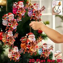 8/16pcs New Wooden Christmas Hanging Ornaments, Santa Riding Reindeer & Eagle Pattern, Flat Wooden Christmas Tree Decorations For Holiday Gift - Multicolor - View 6