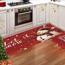 1pc Christmas Series Red Background Snowman Pattern Printed Faux Wool TPR Bottom Door Mat, Bathroom Mat, Kitchen Mat, Laundry Room Mat, Holiday Atmosphere Decor, Home Decor, Party Decor, Wedding Decor, Dining & Kitchen Decor - Multicolor - View 4