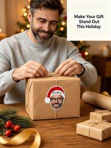 Custom Photo Santa Hat Stickers, Personalized Name And Face Shape Christmas Stickers, Christmas Gift Wrapping Stickers, Suitable For Christmas Holiday Decoration Parties, Envelope Labels, Gift Bag Wrapping Stickers - Multicolor - View 6