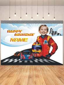 Customizable Photo Name Racing Theme Birthday Backdrop, Black White Flag Decor Design, Racing Theme Birthday Party Cake Smash Photography Props, Vinyl Material, 18th Birthday Decoration, Grand Prix Party, Race Car Party Supplies - Multicolor - View 8