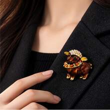 1pc Cute Zinc Alloy Enamel Hand-Painted Inlaid Shiny Rhinestone Decor Brooch Aureate Lamb Suitable For Women Daily Party Wear On Dress Coat Scarf Bag - Sheep - View 3