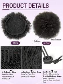 Afro Puff Drawstring Ponytail Real Human Hair Extension Black Brown Clip On Kinky Drawstring Curly Ponytail Afro Puff Drawstring Ponytail For Short Kinky Bun For Natural Hair Big Black Afro Kinky Curly Hair Bun Clip In Hair Extensions For Daily Used - S1B - View 4