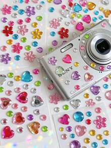 5pcs/10pcs Colorful Heart & Flower Rhinestone Stickers, 3D Crystal Glitter Decals For Phone Case, Camera, Earbuds, Laptop Decoration - Colorful Diamond Style - View 2