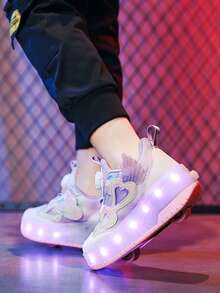 青少年輪滑鞋 走路鞋 四輪輪滑鞋 小四輪鞋 輪子鞋 LED可充電發光鞋 發光鞋 - 紫色 - 查看 6
