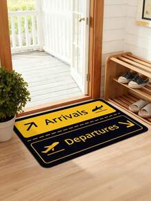 1pc Airport Theme Doormat With Airplane Design - Soft Floor Mat For Home Entryway, Living Room, Bedroom - Black And Golden Travel Decor, Hand Washable, Multiple Sizes Ava - Black - View 1