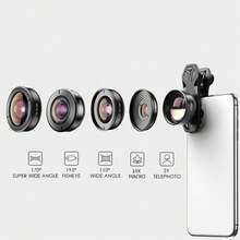 APEXEL 5-In-1 Phone Lens Kit, 2X Telephoto, 195° Fisheye, 110° Wide Angle, 170° Super Wide, 10X Macro, Premium HD Optical Lens, Portable Pro Camera Lens For Outdoor Video/Photo, For Most Smartphones - A - View 5