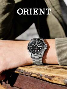 Orient 200m Waterproof Professional Diving Mechanical Men's Watch, Fully Automatic Mechanical Movement, Black Dial Steel Band Design, Day & Date Dual Display, Luminous Scale Clear And Easy To Read. This Durable Sports Men's Watch Is Perfect For Diving, Commuting And Daily Wear. This High-Quality Men's Watch Is Suitable As A Gift For Others Or For Personal Use. Model: FAA02001B9. - Black - View 2