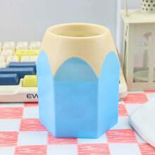 1pc Plastic Pen Holder, Desktop Organizer, Creative Round Design, Student Stationery, Large Capacity, Premium Luxury Style, Storage Box Pen Holder - Multicolor - View 6