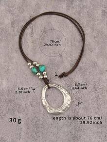 1pc Bohemian Style Long Necklace For Women, Multi-Layer Circle Decor Neck Chain, Personalized Versatile Beaded Necklace, Halloween Holiday Gift Accessory, Couple Gift - Beads - View 11