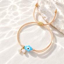 1PC Bohemian Evil Eye Bracelet, Copper Bead Bracelet, Adjustable Bracelet With Tassel, Lucky Protection Gift, Friendship Jewelry - Multicolor - View 4