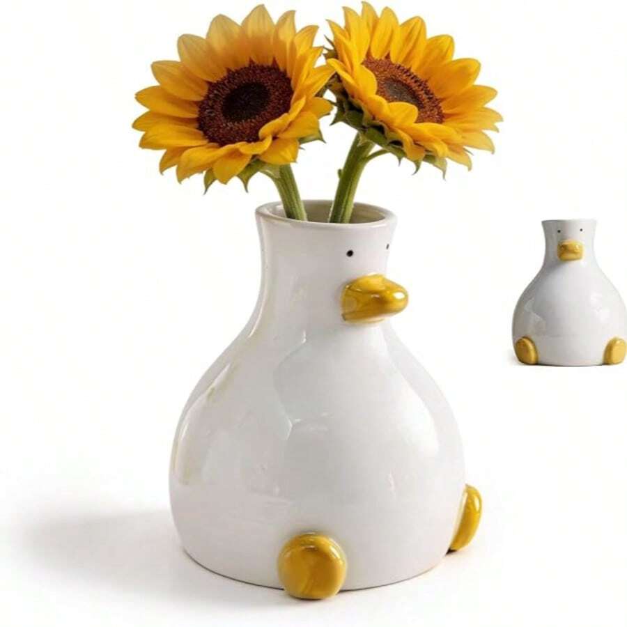 Handcrafted Ceramic Duck Vase, White Modern Flower Vase With Duck Design - Vase - View 1