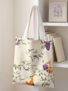1pc Squirrel Pattern Print Shoulder Tote,Large Capacity For Books,Groceries & Daily Beach Travel School Use.For Students, Great Daily Bag Or Gift - Multicolor - View 11