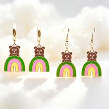 1 Pair Sweet Colorful Oil Drop Rainbow Bear Metal Pendant Earrings, Versatile Personalized Dangle Earrings/Ear Clips/Ear Hoops - Multicolor - View 2