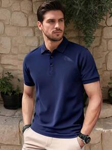 ALTZTAR Men's Solid Color Casual Commuter Polo Shirt - Blue - View 2