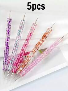 Dual-Ended Hard Bristle Nail Brush, Dotting Tool Nail Brush, Acrylic Nail Brush, Gel Nail Art Detail Painting Tool - Multicolor - View 9
