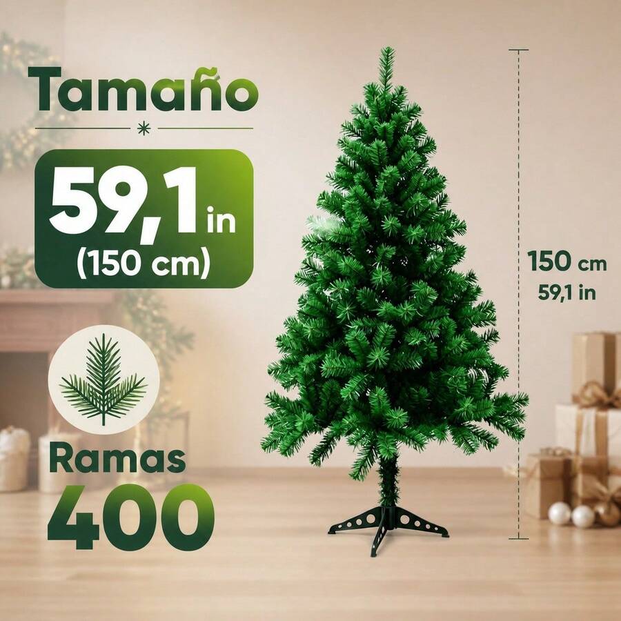 Artificial Green PVC Christmas Tree With Sturdy Stand, Indoor Festive Decoration, Available In 1.5m, 1.8m, And 2.1m Heights - 1.5m - View 1
