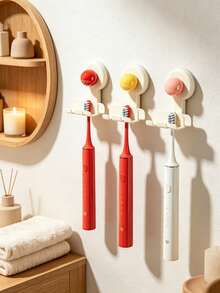 1pc Suction Cup Toothbrush Holder, Wall Mounted Drain Storage Rack For Bathroom Mirror Cabinet, Hanging Organizer For Electric Toothbrush & Toothpaste, Plastic Material, All Season Minimalist Style, Suitable For Adults, Washroom Multi-Purpose Storage - Multicolor - View 3