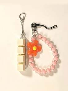 1pc Macaron Color Beaded Petal Phone Lanyard Keyboard Fingertip Toy 4-Key Keyboard Square Stress Relief Keychain Handmade Beaded Flower Phone Chain Wrist Strap Bag Pendant Keychain Accessory Keyboard Key Design, Adult Finger Keychain Finger Press Key Ring, Soothing Keychain Focus And Relaxation Zipper Keychain Birthday Gift Party Gift Holiday Gift - Multicolor - View 13