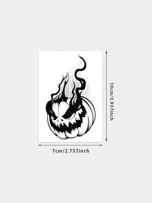 1pc Temporary Tattoo Sticker, Black & Grey Stippling Flaming Demon Pumpkin Pattern, Realistic Fake Tattoo Design, For Daily Wear, Bachelorette Party Favors, Music Festival, Game, Graduation Gift, Lasts 3‑5 Days - Black - View 6